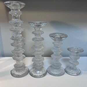 Vintage Set Of 4 Timo Sarpaneva Festivo Glass Candle Holders Iittala Finland